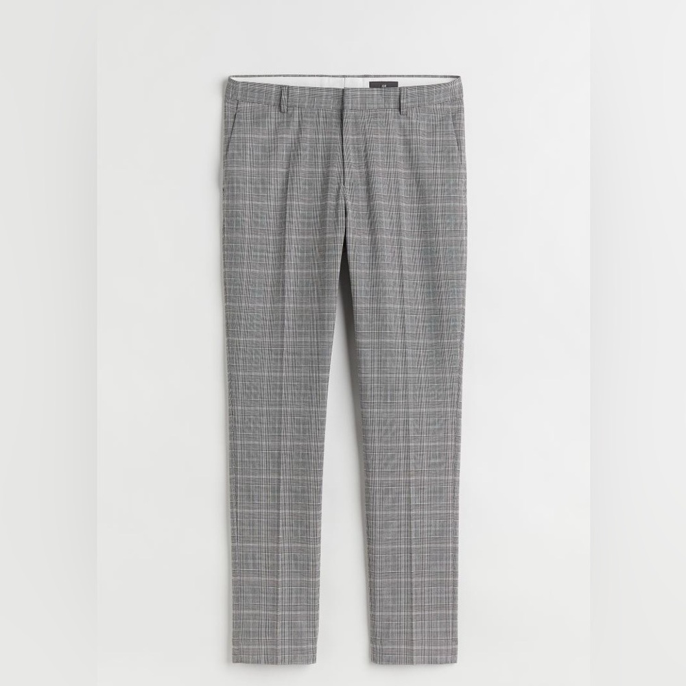 Sz 34R H&M Men's trousers grey skinny fit plaid white&black - Picture 5 of 16